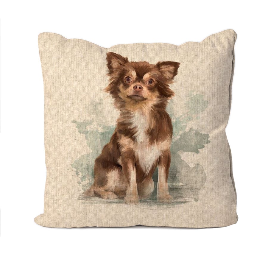 Handmade Chihuahua Dog Design Cushion-Linen. Size 40x40cm- (16"x16") CUS249