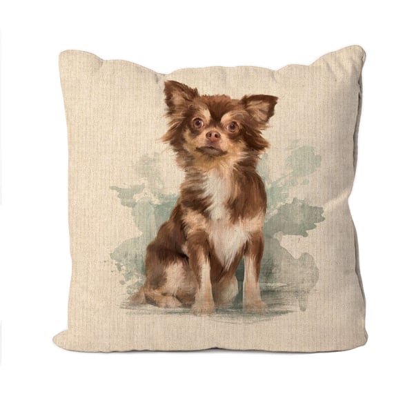Handmade Chihuahua Dog Design Cushion-Linen. Size 40x40cm- (16"x16") CUS249