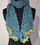 46.Novelty Scarf in Sea Blue with Fishes Swimming on the Waves. - Image 3