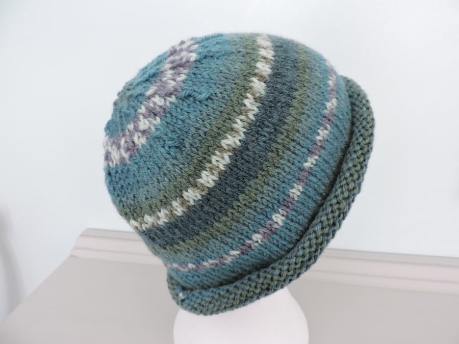 Knitted Beanie Hat for Adults Sea Green Grey White Olive
