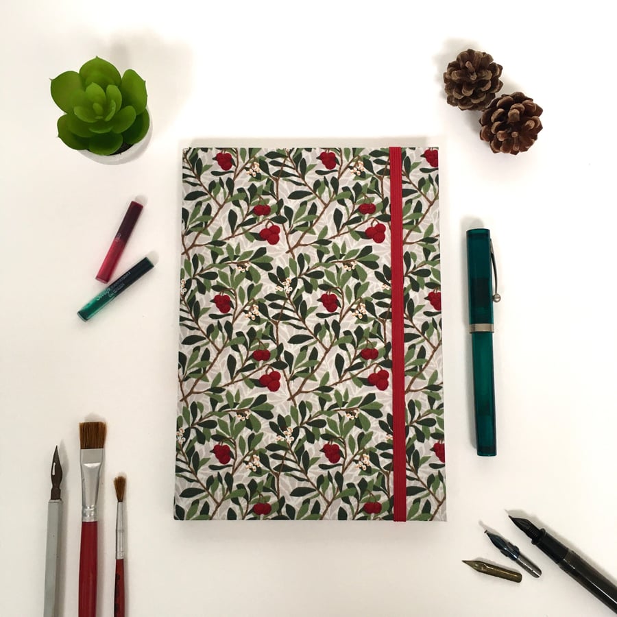 Winter Berry A5 Hardback Ruled Journal Covered in William Morris fabric 
