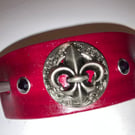 Dyed Red Leather Hair Stick Barrette - Fleur de Lis & 2 Dark Purple Gemstones