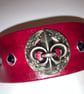 Dyed Red Leather Hair Stick Barrette - Fleur de Lis & 2 Dark Purple Gemstones
