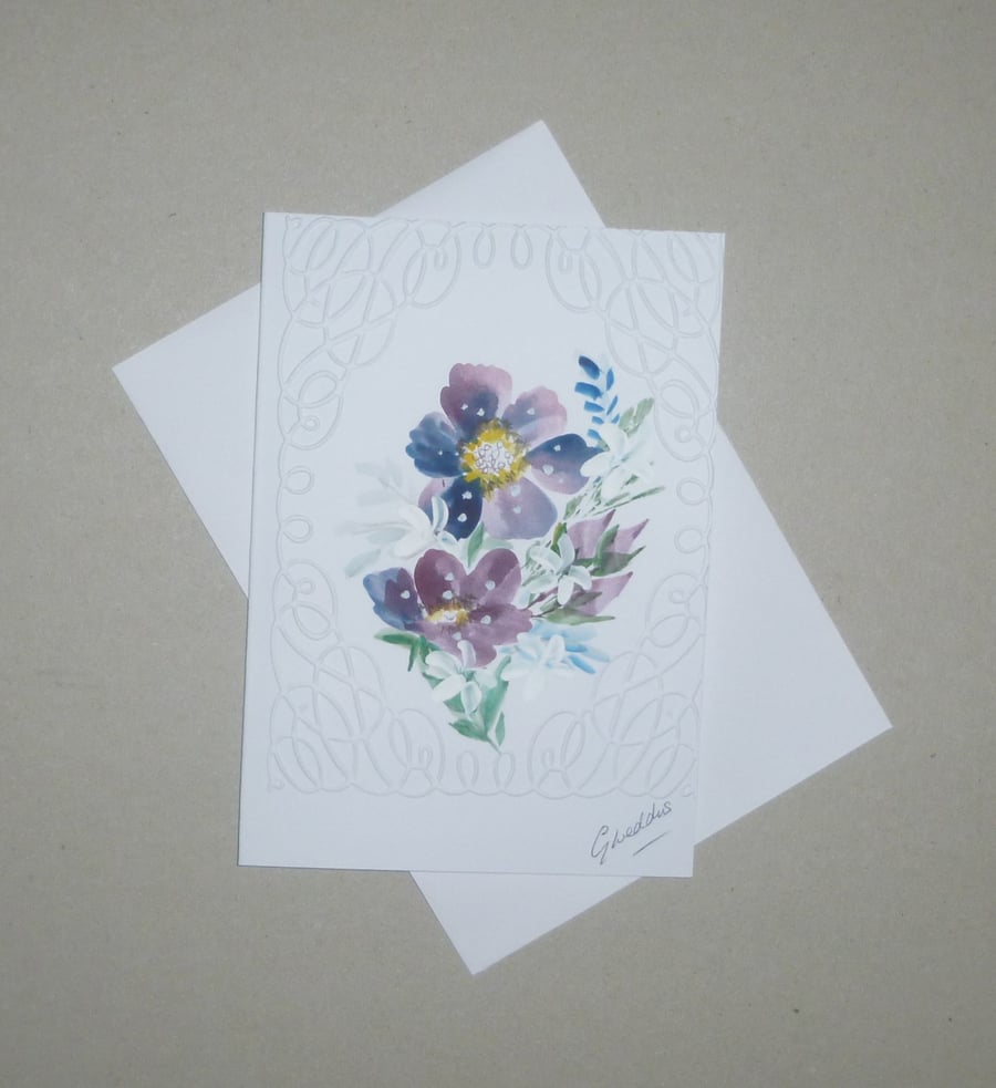 hand painted embossed floral blank card ( ref FA 253 M2 )