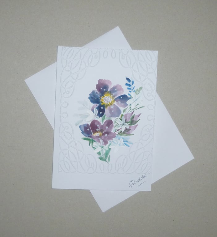 hand painted embossed floral blank card ( ref FA 253 M2 )