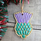 Large Scottish Thistle Green, Purple & Gold Christmas Tree Ornament