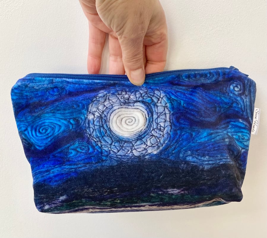 Moon and sea makeup, Jewellery, toiletries bag, pencil case or kindle pouch.