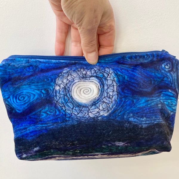 Moon and sea makeup, Jewellery, toiletries bag, pencil case or kindle pouch.