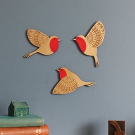 Folk Art Wooden Robins - Wall decor Hangings
