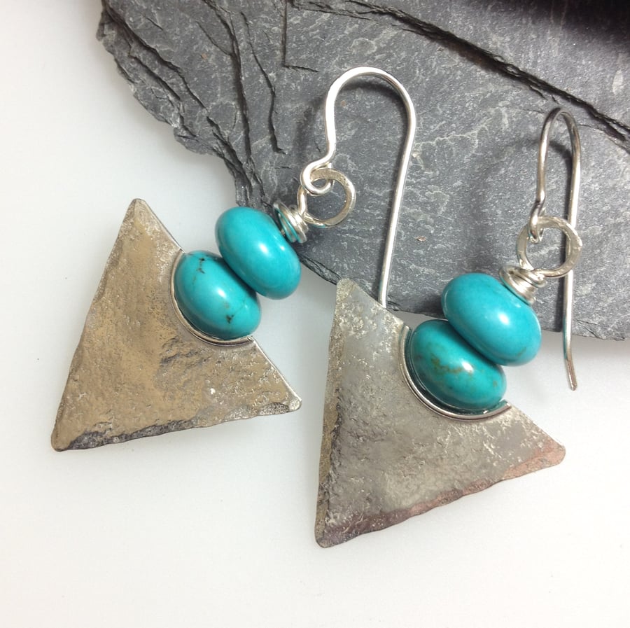 Turquoise and silver tribal earrings