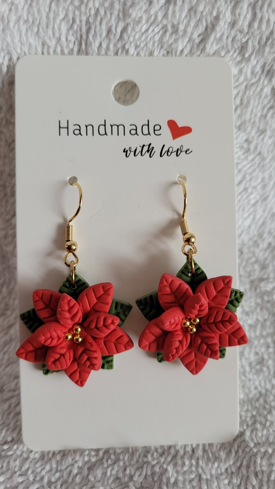 Handmade Poinsettia Christmas Polymer Clay Earrings. 316 Stainless Steel