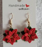 Handmade Poinsettia Christmas Polymer Clay Earrings. 316 Stainless Steel