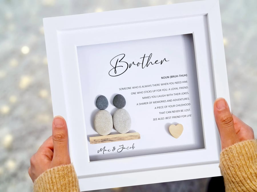 Personalised Brother Pebble Art, Handmade Sentimental Gift for Birthday, Bro