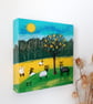 Whimsical Landscape with Sheep and Lyre, Countryside Painting, Cottage Style - Image 3