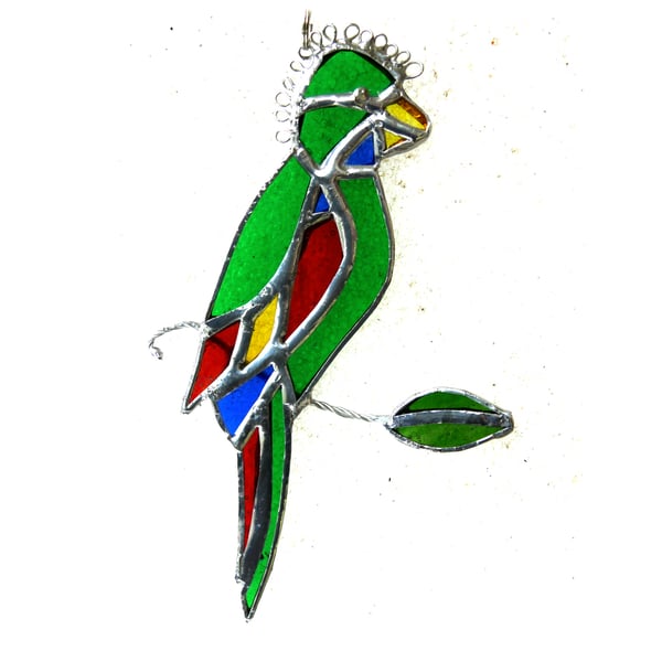 Parrot Stained Glass Suncatcher Red Lorikeet Bird Green