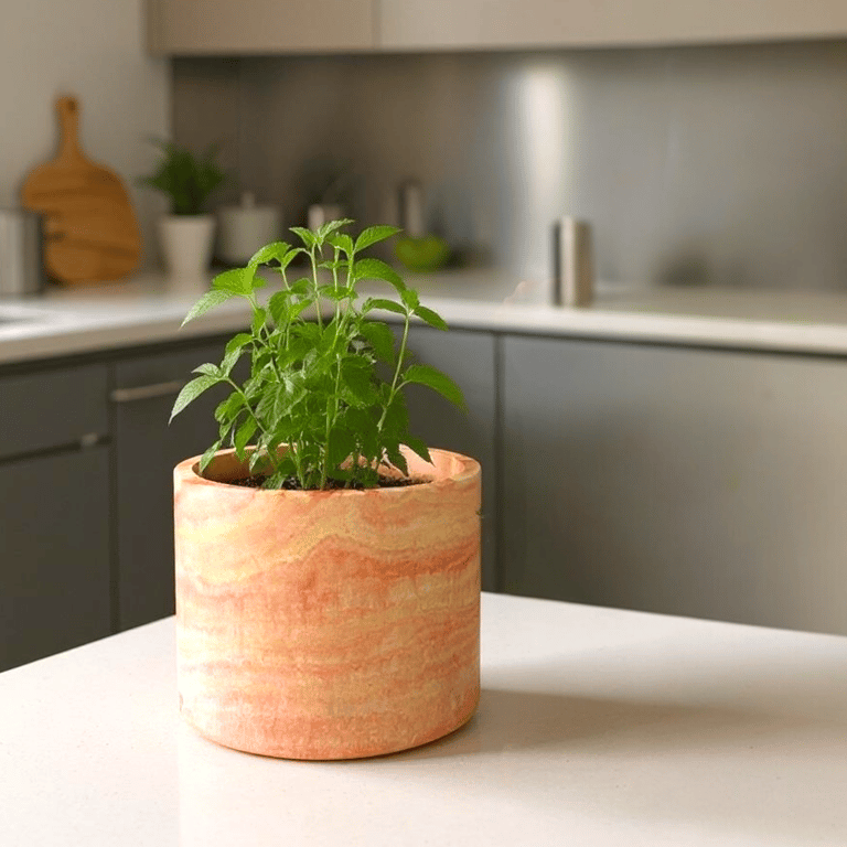 Large 15 cm Dawn Rising Plant Pot -Marbled Peach Orange Red and Yellow Planter