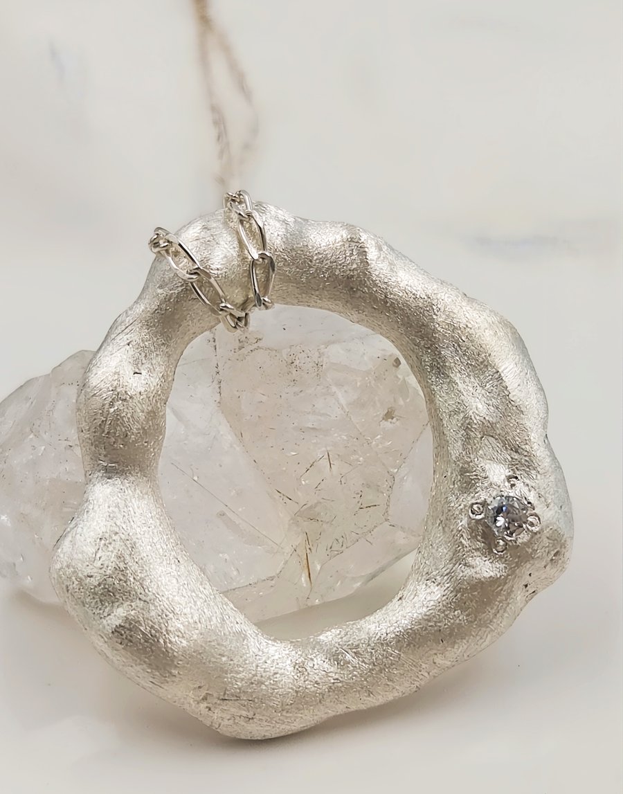 Hand Forged Sterling Silver Circle Pendant – Molten Texture, Artisan Necklace