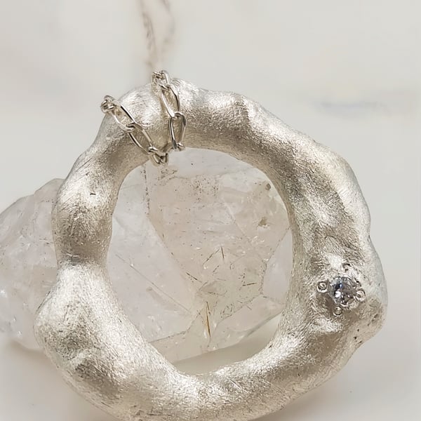 Hand Forged Sterling Silver Circle Pendant – Molten Texture, Artisan Necklace