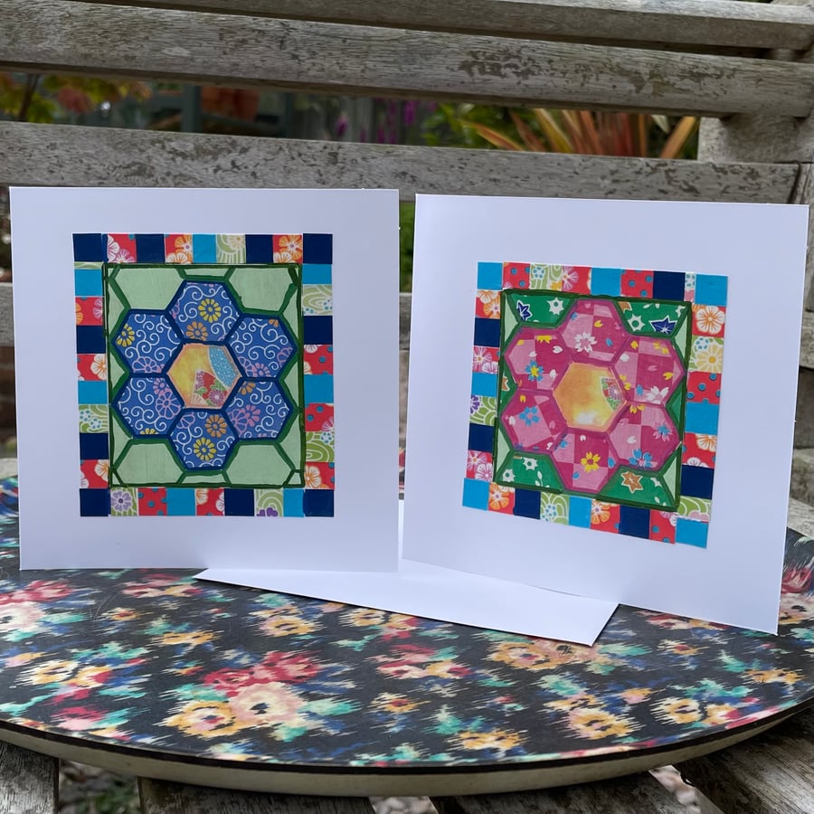 Blank card - handmade patchwork collage ‘Bright Palette’