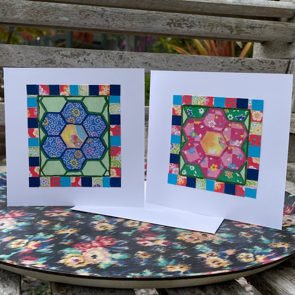 Blank card - handmade patchwork collage ‘Bright... - Folksy
