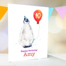 Personalised penguin chick birthday card, premium quality