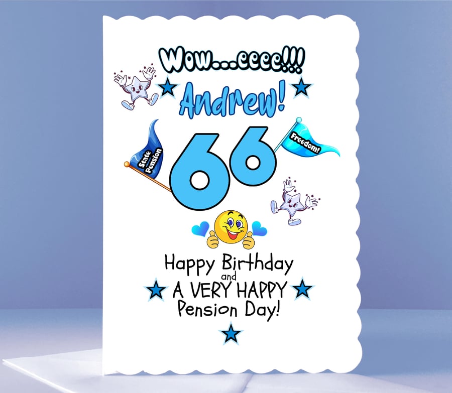 Funny 66th Birthday Card - Woweee! - Personalised card for new Pensioner