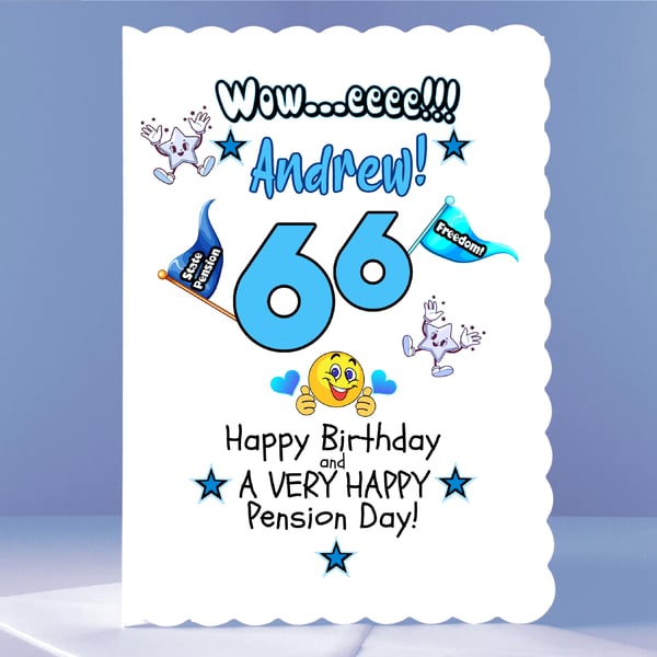 Funny 66th Birthday Card - Woweee! - Personalised card for new Pensioner