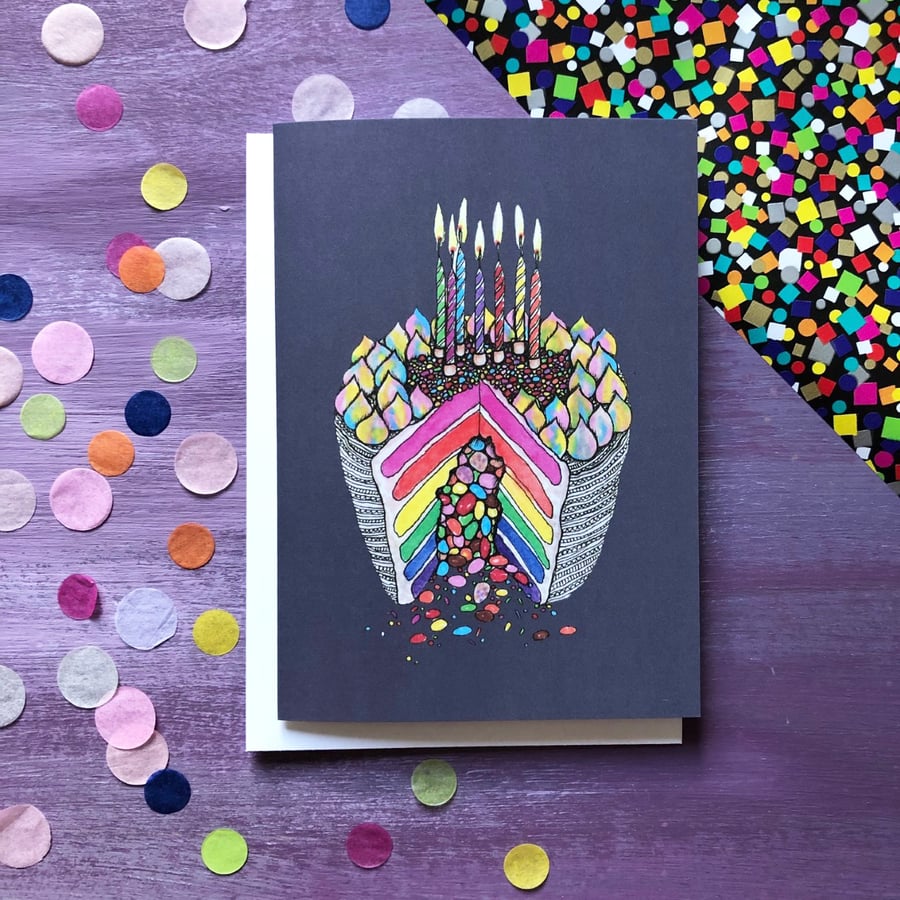 'Rainbow Cake Greeting Card