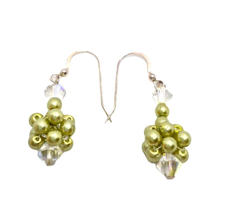 "Bunch of grapes" drop earrings with Swarovski pearls and crystals