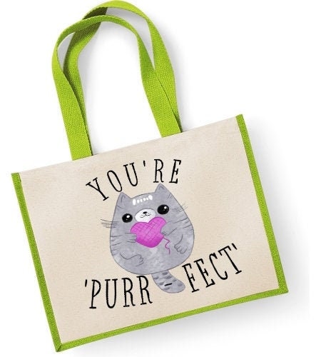 You're Purrfect Large Classic Jute Shopper Bag Cute Anniversary Eco-friendly 