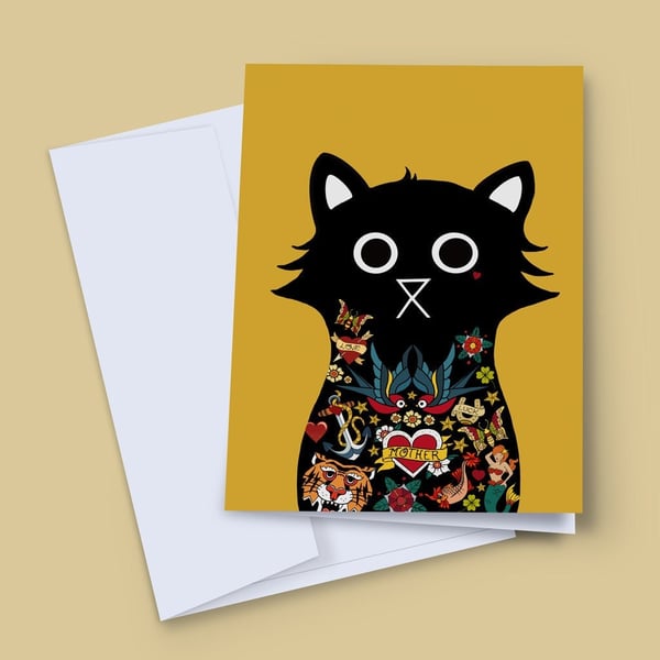 Jerry Tattoo Cat Card, Thanks Card, Just Because Card, Punk Card, Sailor Jerry