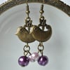 Song for Rose Purple Pearl & Bird Charm Earrings
