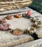 Czech Glass Flower Bracelet. Pink & Cream Floral Jewellery. Vintage Boho Style - Image 9