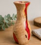 Handturned poplar with watermelon resd resin bud vase