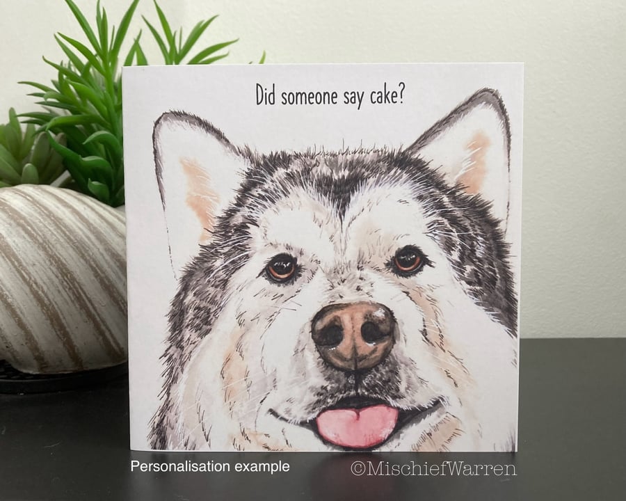 Alaskan Malamute Card - blank or personalised Malamute dog card. 