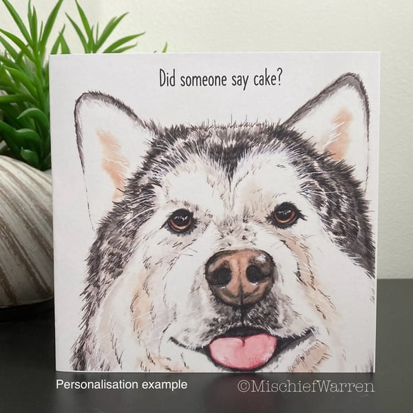 Alaskan Malamute Card - blank or personalised Malamute dog card. 