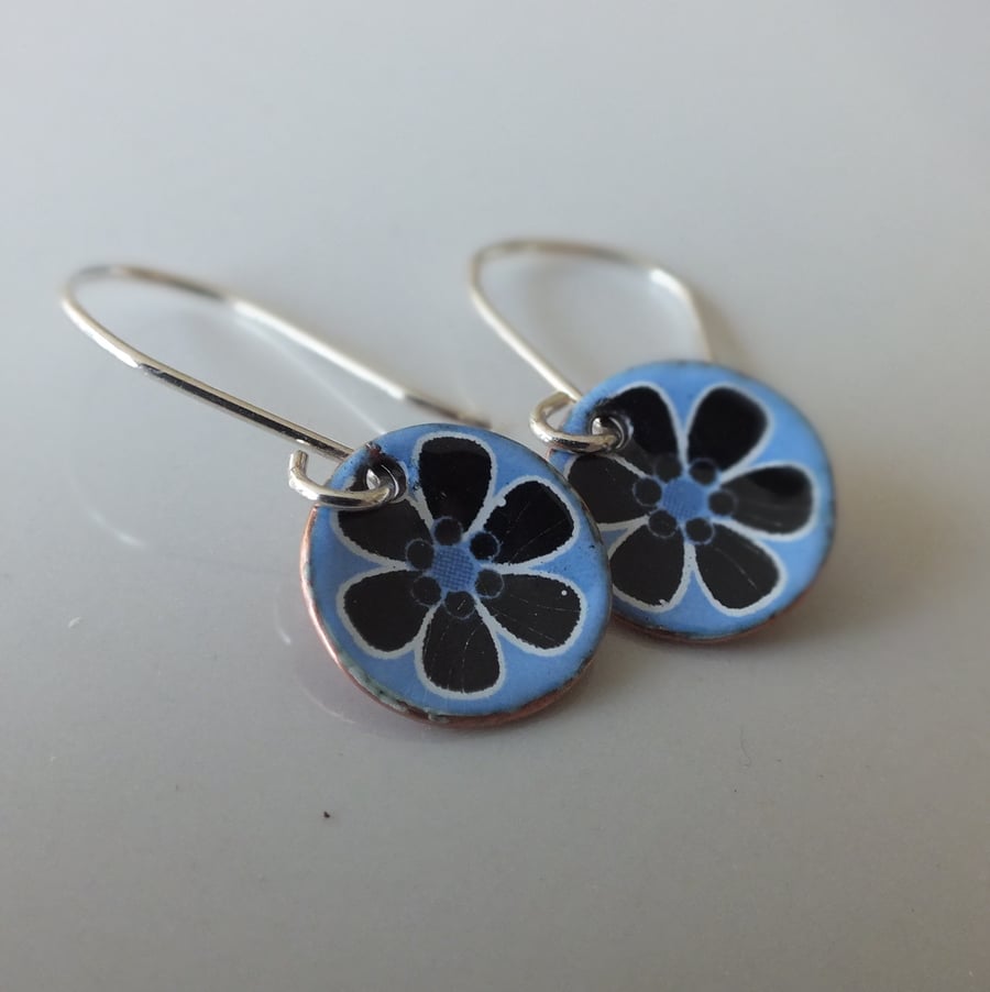 Black and blue enamel earrings
