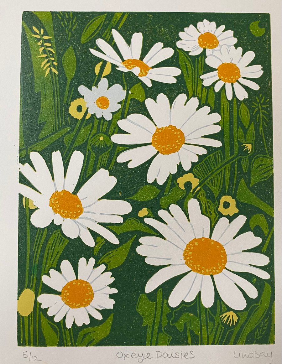 Oxeye Daisies - Handmade Limited Edition Lino Print