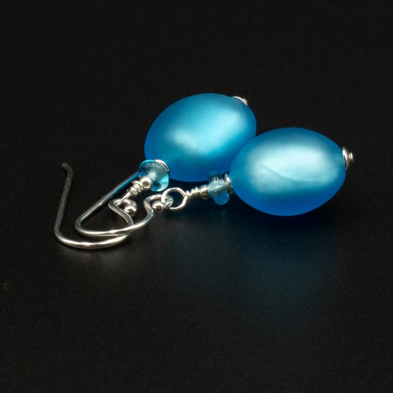 Murano turquoise blue and sterling silver Venetian glass handmade drop earrings