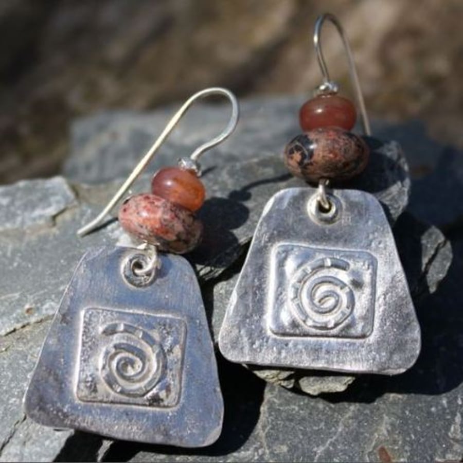 Sterling Silver Ammonite Earrings with Jasper and Agate beads