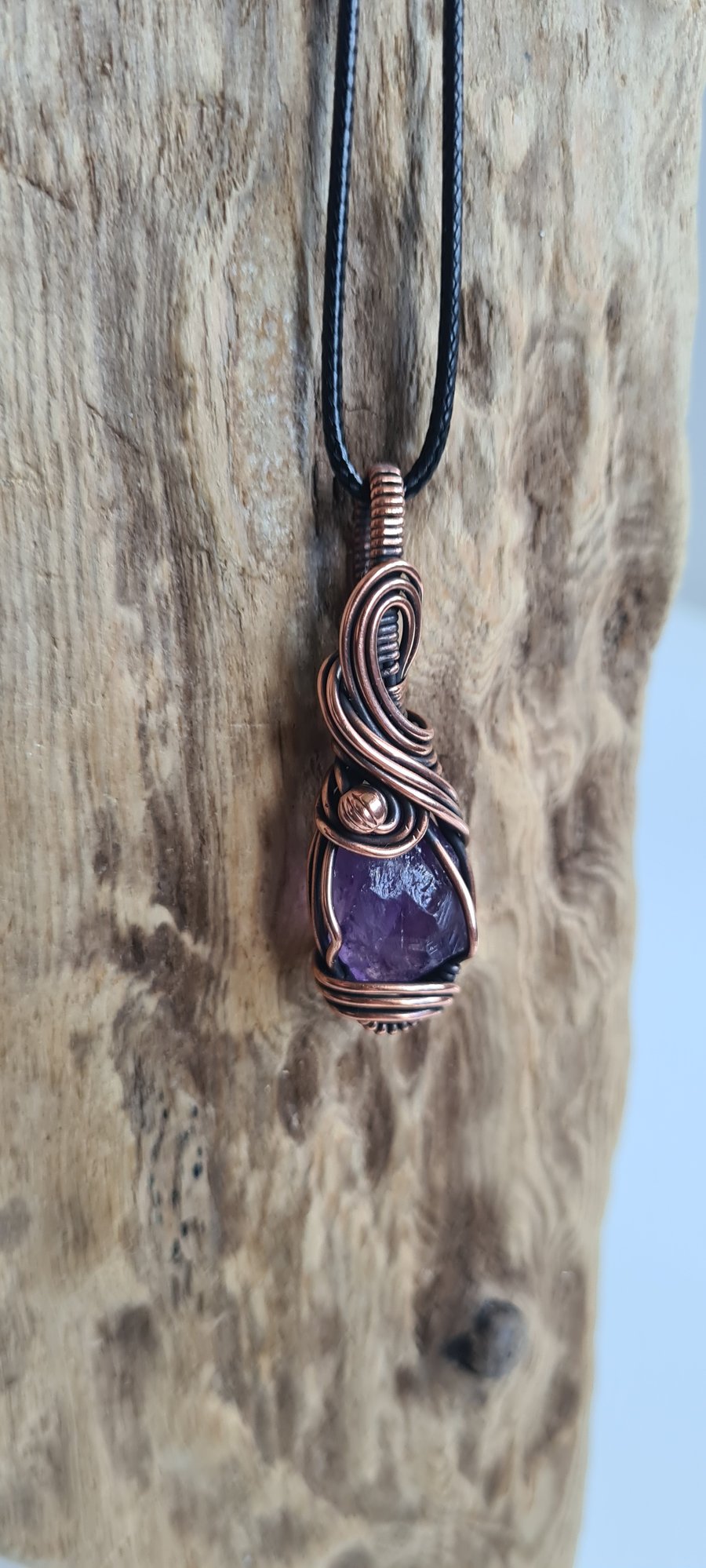 Natural Raw Amethyst & Copper Purple Necklace Pendant Gift Crystal Jewellery