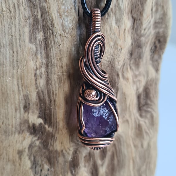 Natural Raw Amethyst & Copper Purple Necklace Pendant Gift Crystal Jewellery