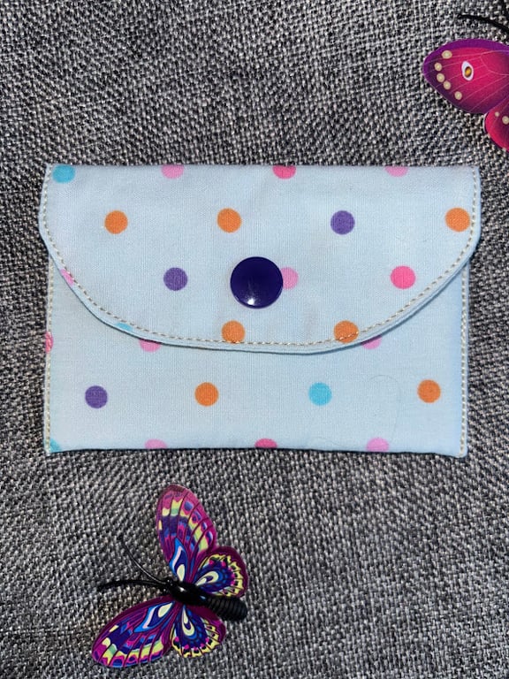 Gift Card Wallet, Purse.  Light Blue  with spots