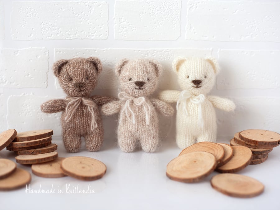Little Teddy Bear, Handknitted Fuzzy Toy, Newborn Photo Prop 