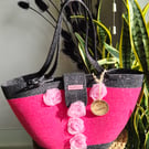 String's basket: pink-black with silver shine