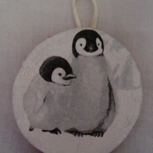 Handmade Penguins Christmas Wall Decoration.