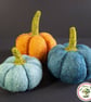 Set 3 Orange and Blue Pumpkins. Needle Felted with Wool Fibres.  - Image 1