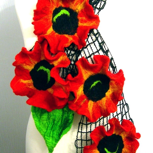   SALE...  Hand Felted, Wool Jewelry FELTED necklace scarf -100% WOOL MERINO