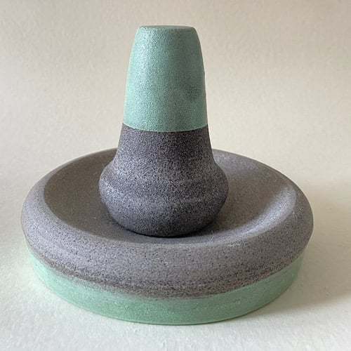 Mint & grey ceramic pestle & mortar.