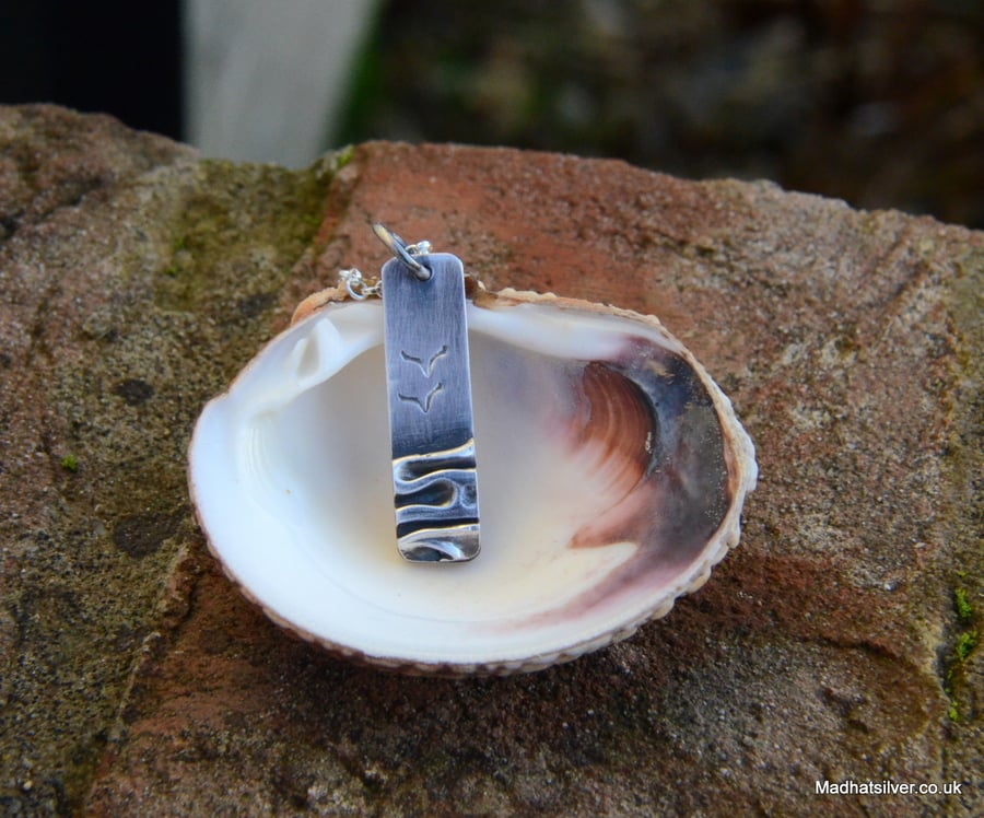 Silver beach pendant with seagulls, beach jewellery, coastal jewellery